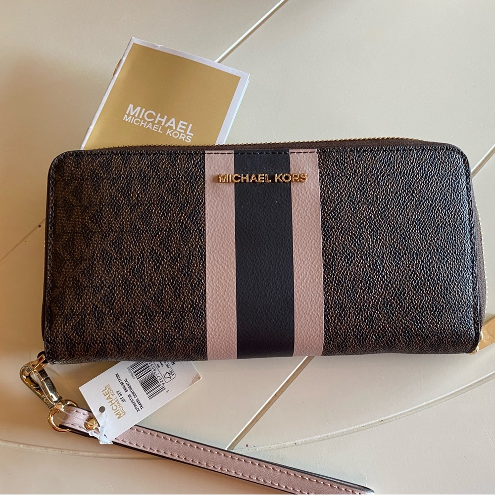 Michael Kors Brown and Pink Wallet Jet set